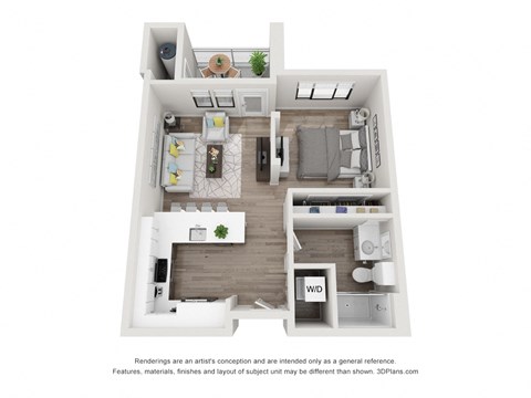 Floor plan for studio, 1 bath, 582 sqft